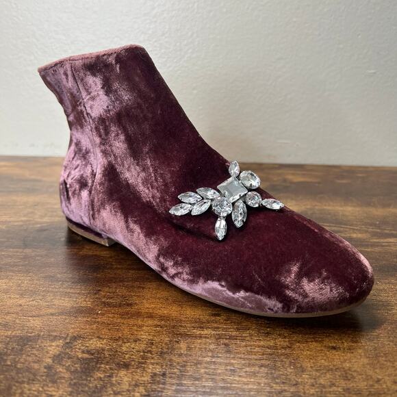 Zara Velvet Boots 4 Girls 37 Mauve Rhinestone Ankle Booties Jeweled Slip On Kids - Picture 1 of 12
